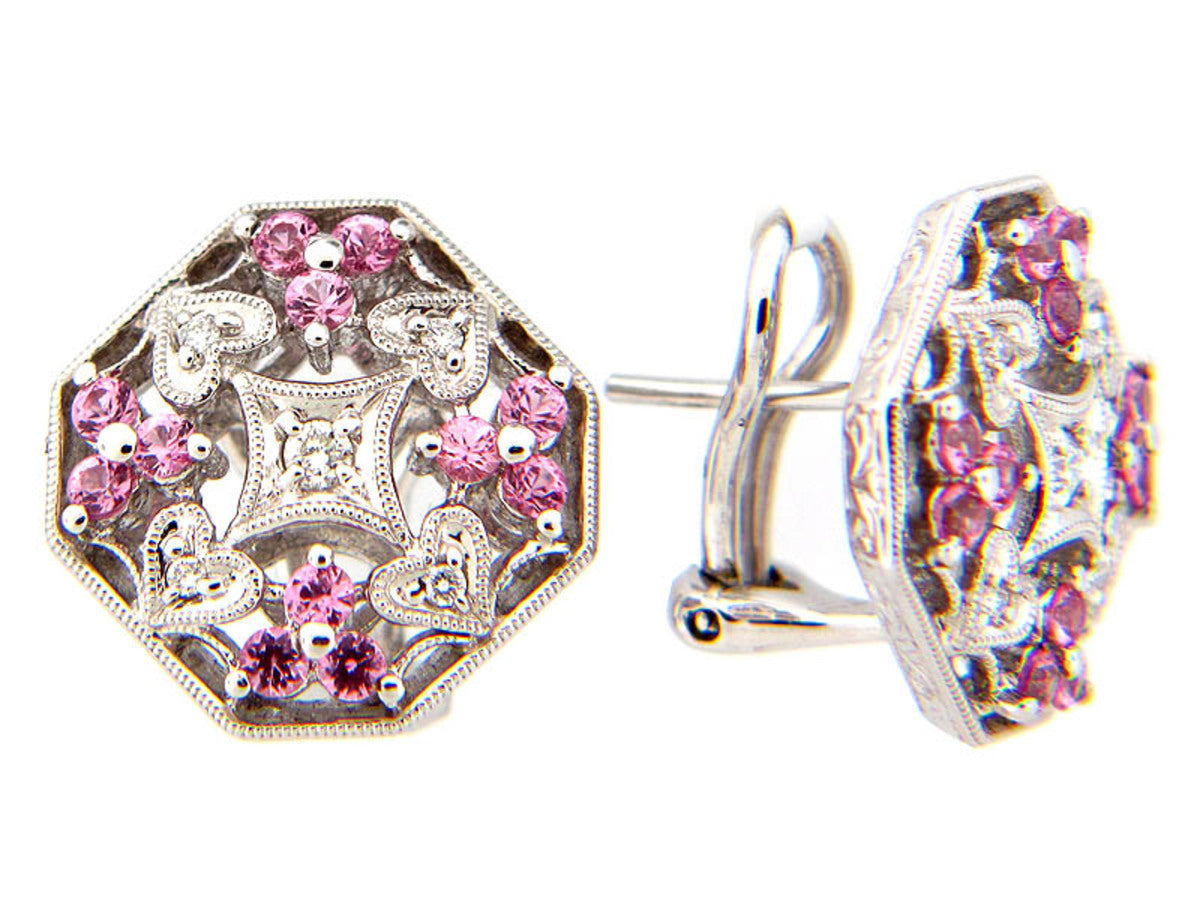 PINK SAPPHIRE & DIAMOND EARRING, 18KW (H), C=0.92
