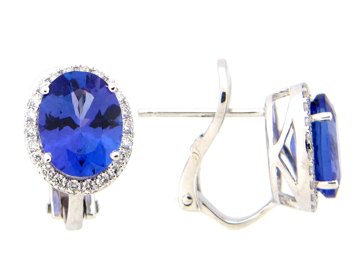 TANZANITE & DIAMOND HALO EARRING, 18KW (H)