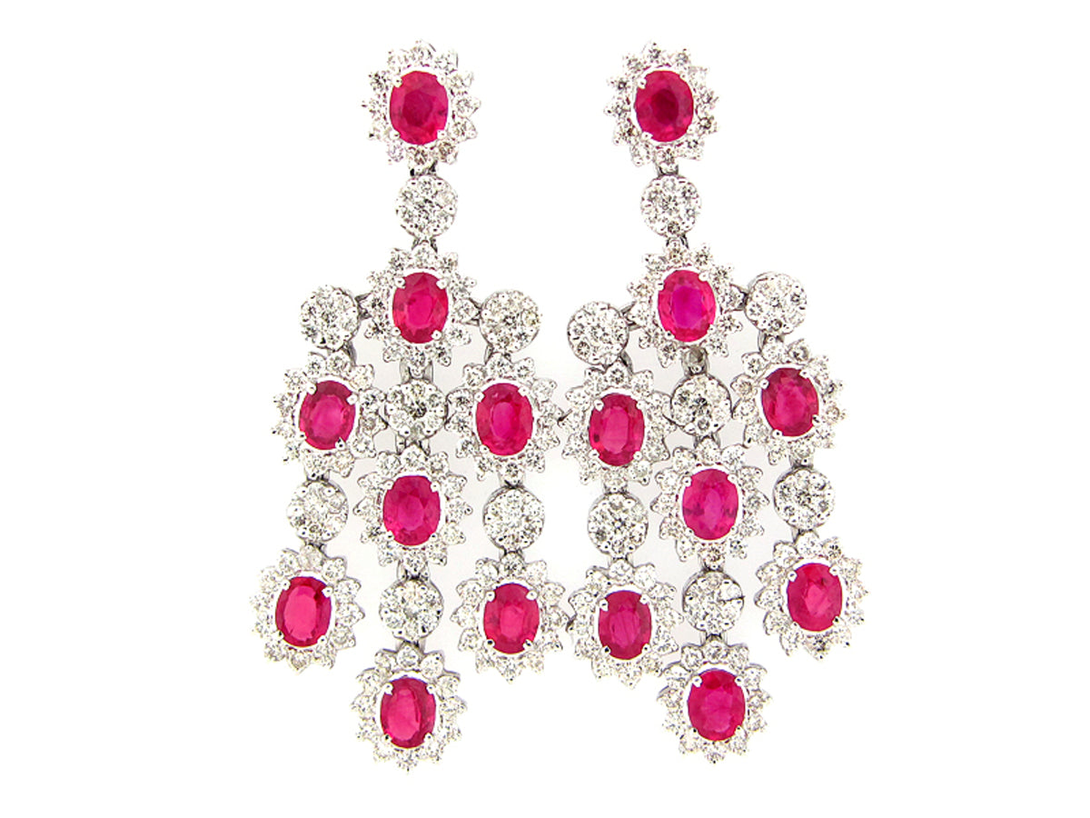 RUBY & DIAMOND EARRING , 18KW (H), C=7.30
