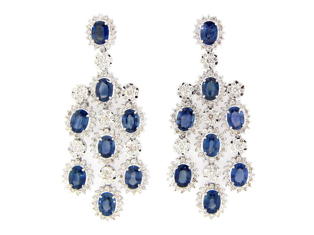 SAPPHIRE & DIAMOND EARRING, 18KW (H)