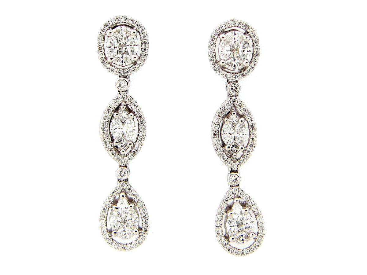 DIAMOND 3 STATION EARRING, 18KW (N)