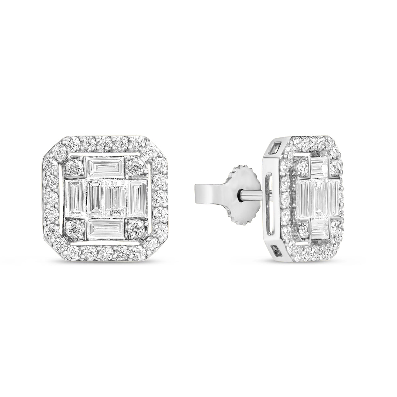 Diamond Asscher Cluster Halo Stud Earring