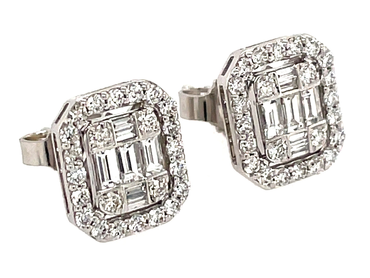 DIAMOND BAGUETTE CLUSTER STUD EARRING, 9.2 X 8 MM