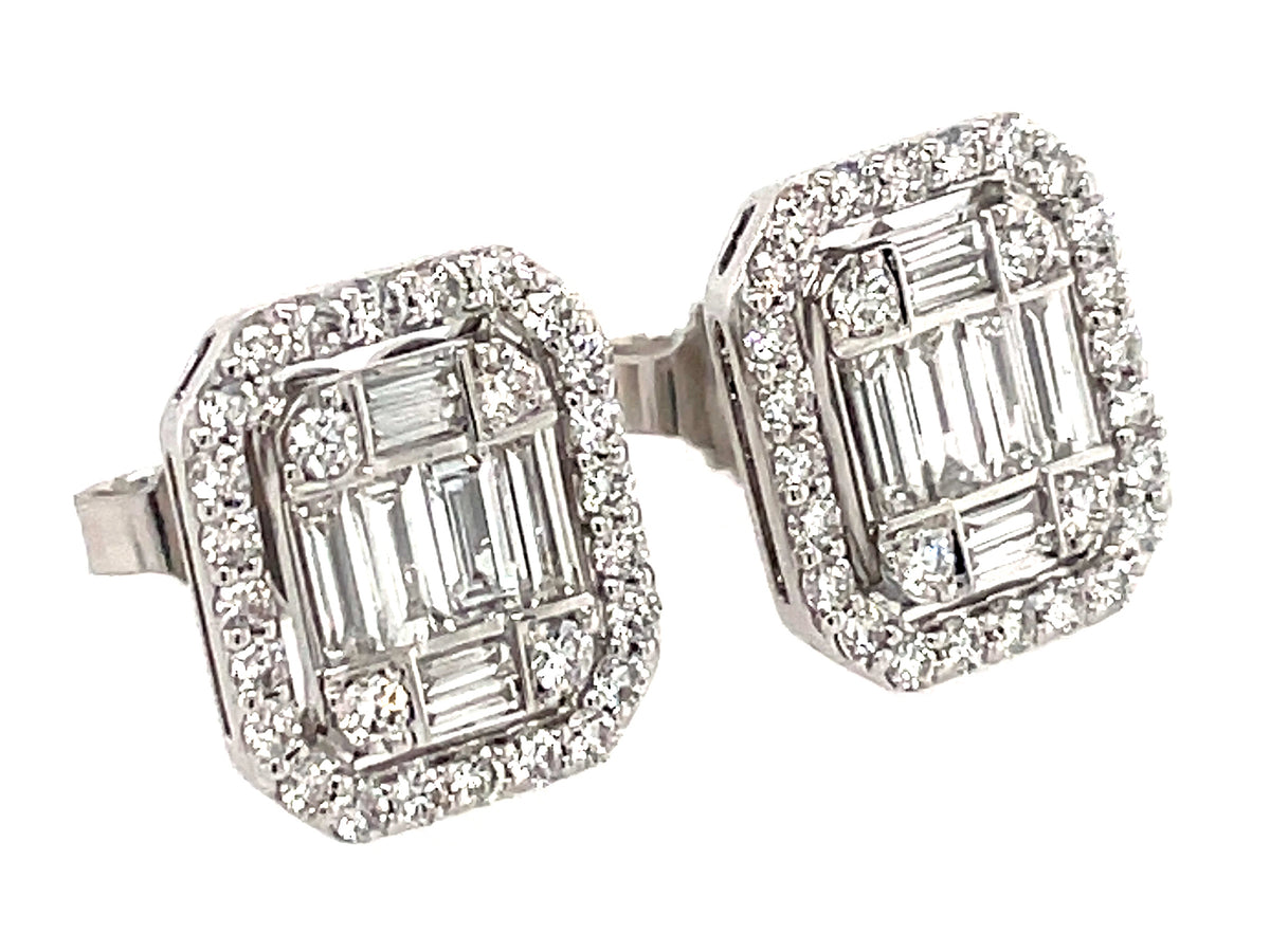 DIAMOND BAGUETTE CLUSTER STUD EARRING, 10.7X9.2MM