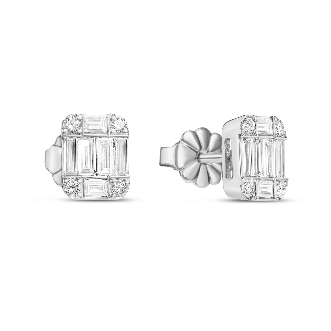 Diamond Emerald Cut Cluster Stud Earring
