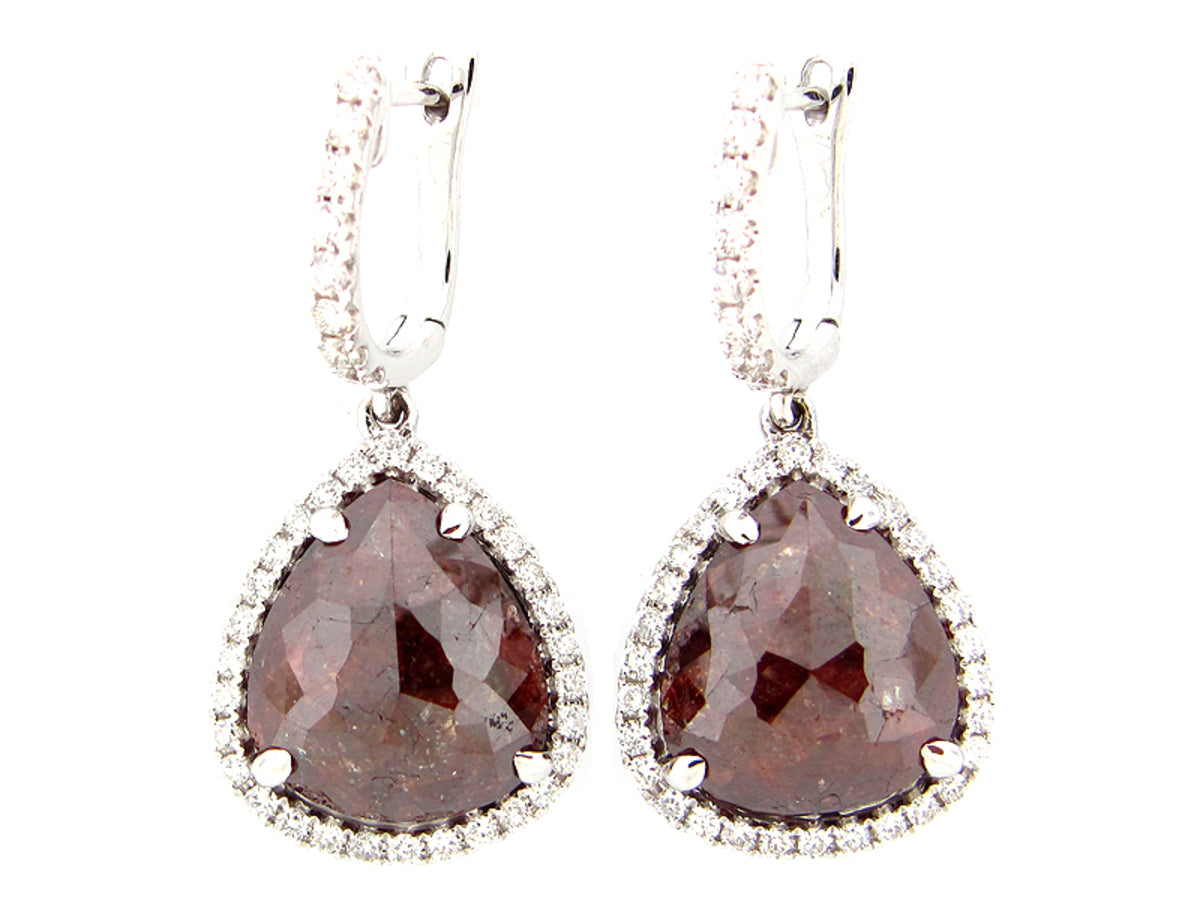 ROSE ROUGH CUT BROWN & WHITE DIAMOND EARRING, 18KW (N)