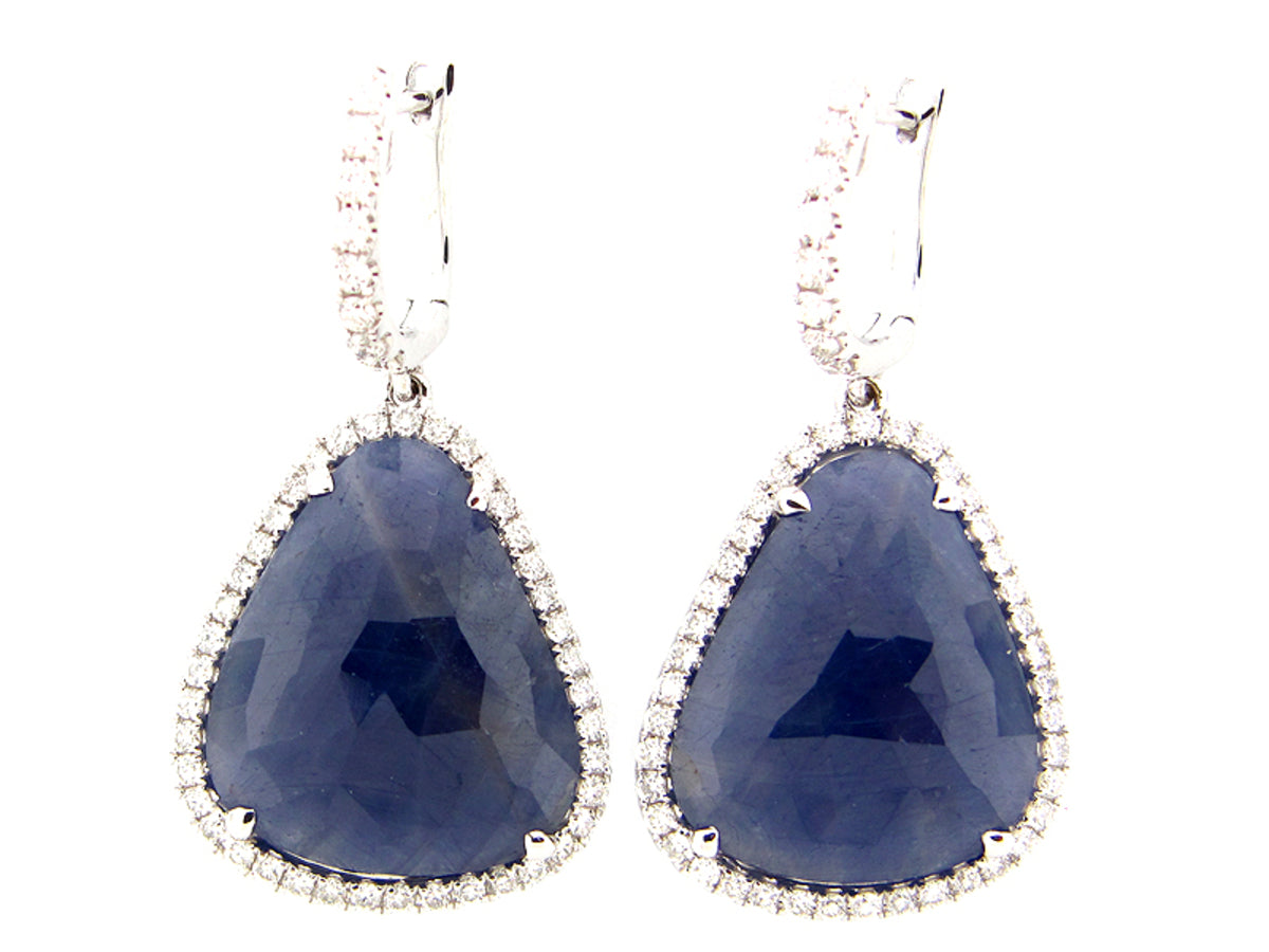 ROSE CUT SAPPHIRE & DIAMOND EARRING, 18KW (N/R)