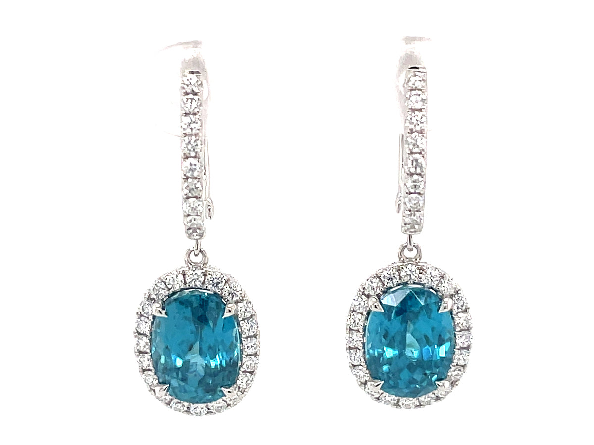 BLUE ZIRCON & DIAMOND EARRING, 18KW (H)