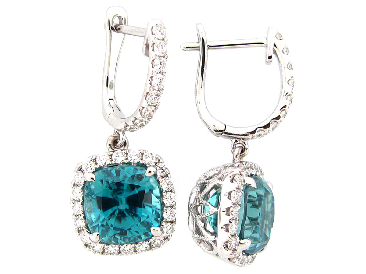 BLUE ZIRCON & DIAMOND EARRING, 18KW (H)
