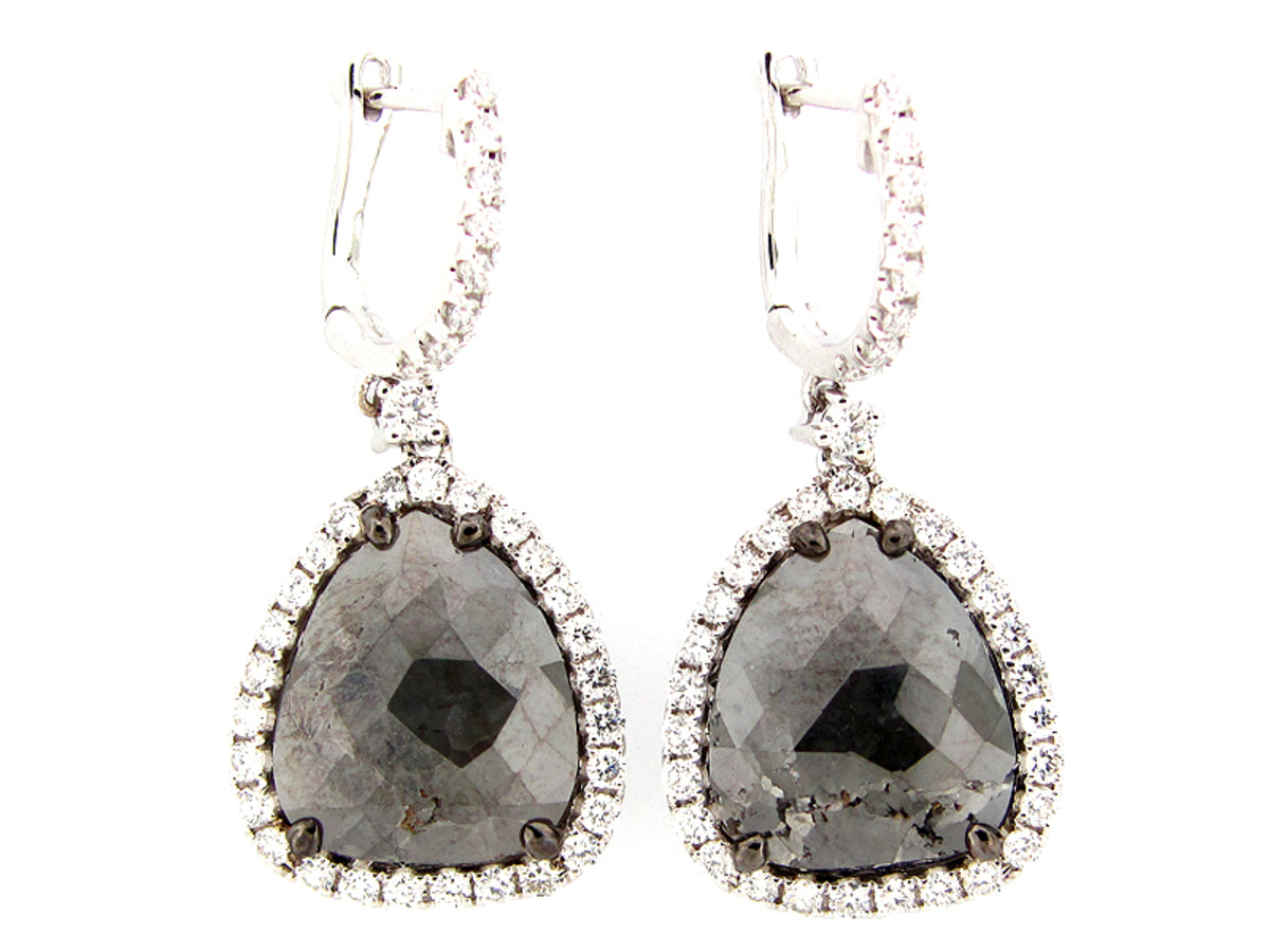 ROSE ROUGH CUT GRAY & WHITE DIAMOND EARRING, 18KW (N)