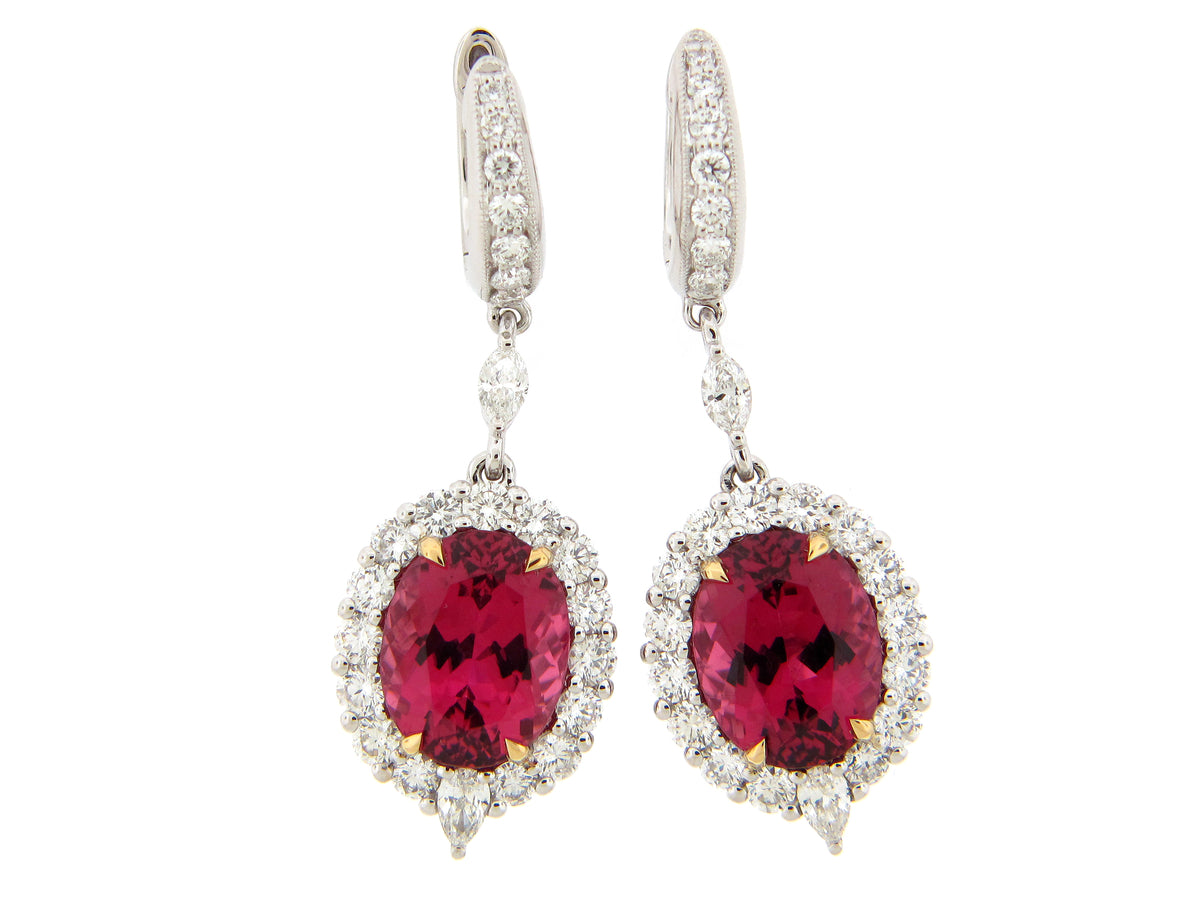 PINK TOURMALINE & DIAMOND DANGLE EARRING, 18KWY (H)