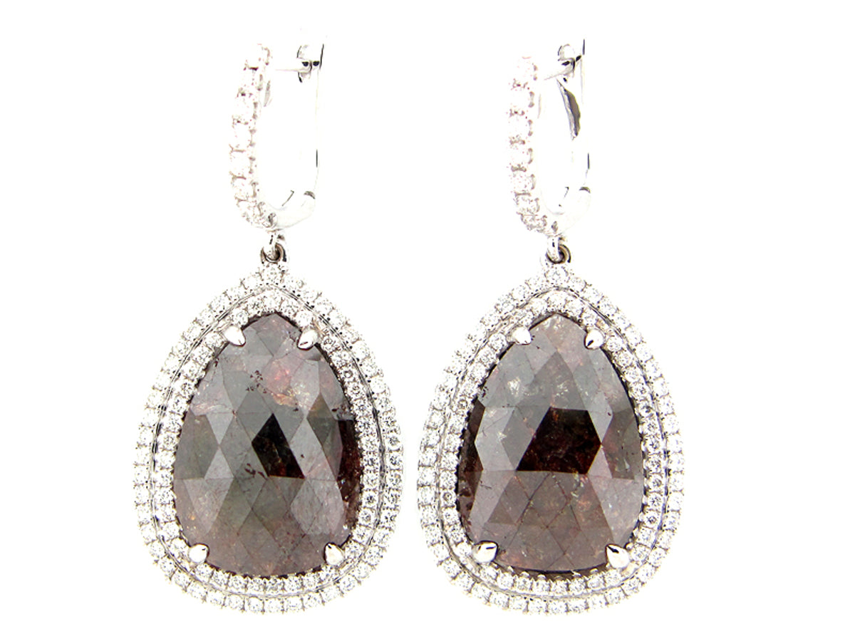 ROSE ROUGH CUT BROWN & WHITE DIAMOND EARRING, 18KW (N)