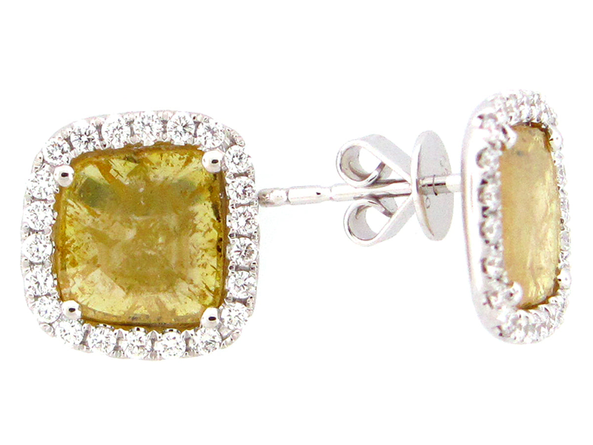 ROSE CUT YELLOW SLICE DIAMOND EARRING, 18KW (N)