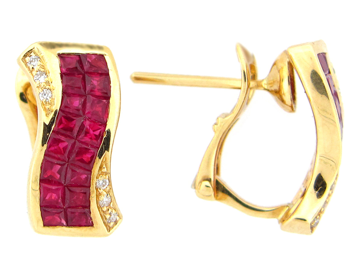 RUBY & DIAMOND EARRING, 18KY (H), C=1.85