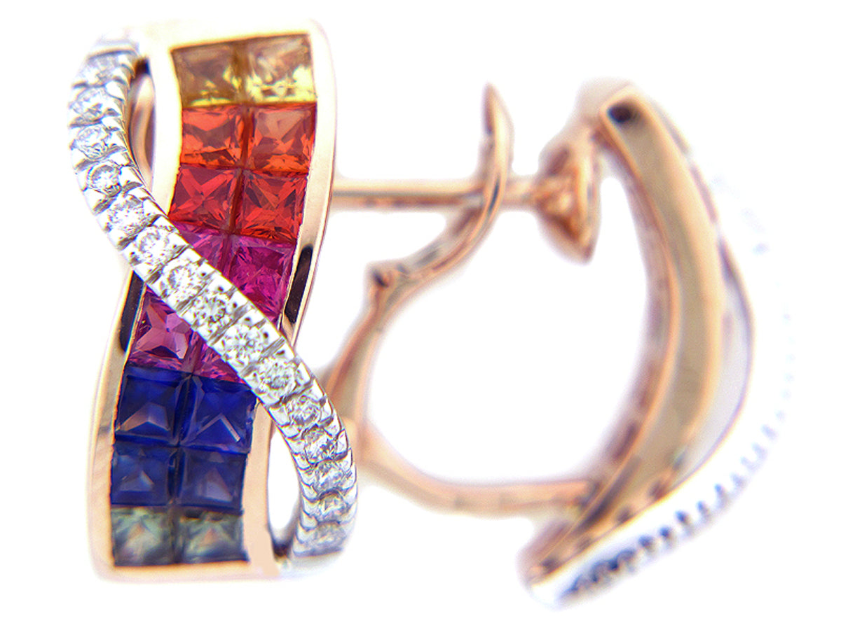 RAINBOW SAPPHIRE & DIAMOND EARRING, 14KZ (H/U), C=2.96