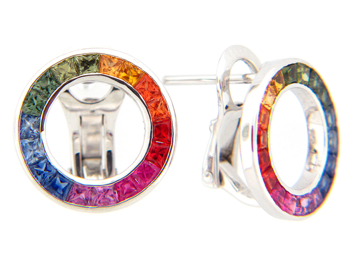 RAINBOW SAPPHIRE EARRING, 18KW (H)