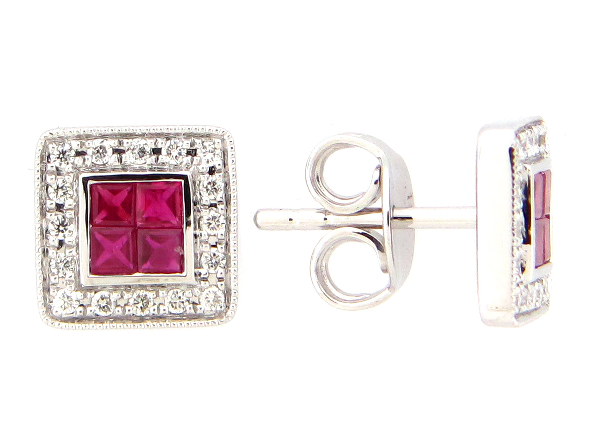 RUBY & DIAMOND SQUARE STUD EARRING