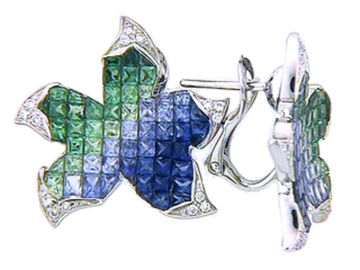 TSAVORITE, SAPPHIRE & DIAMOND EARRING, 18KW (H), C=9.35