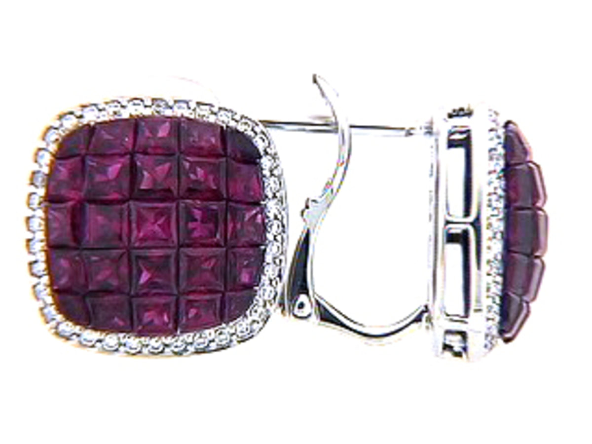 RUBY & DIAMOND EARRING, 18KW (H), C=4.00