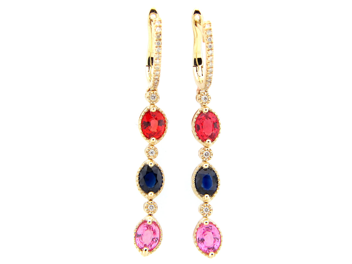 RAINBOW SAPPHIRE 3 STONE DROP EARRING