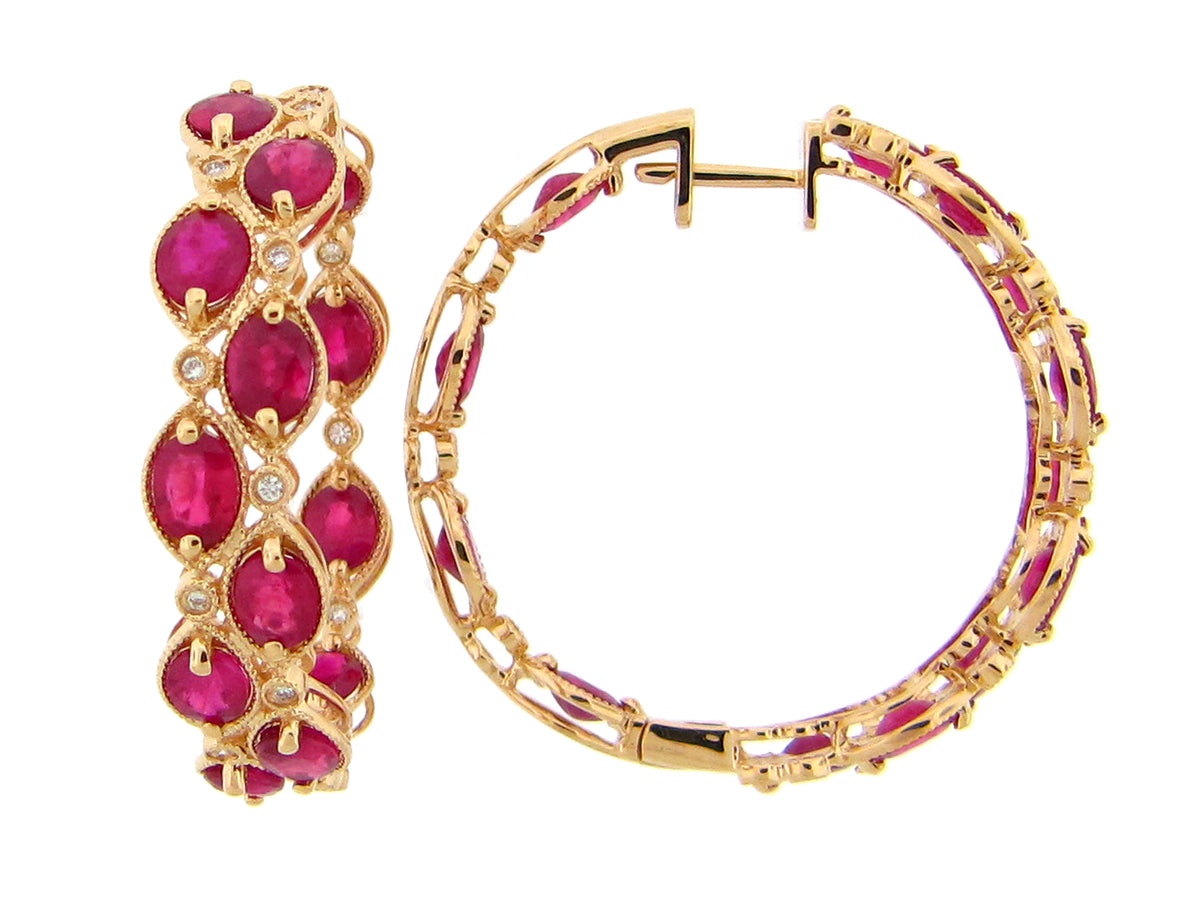 RUBY & DIAMOND 2 ROW EARRING, 18KY (H)