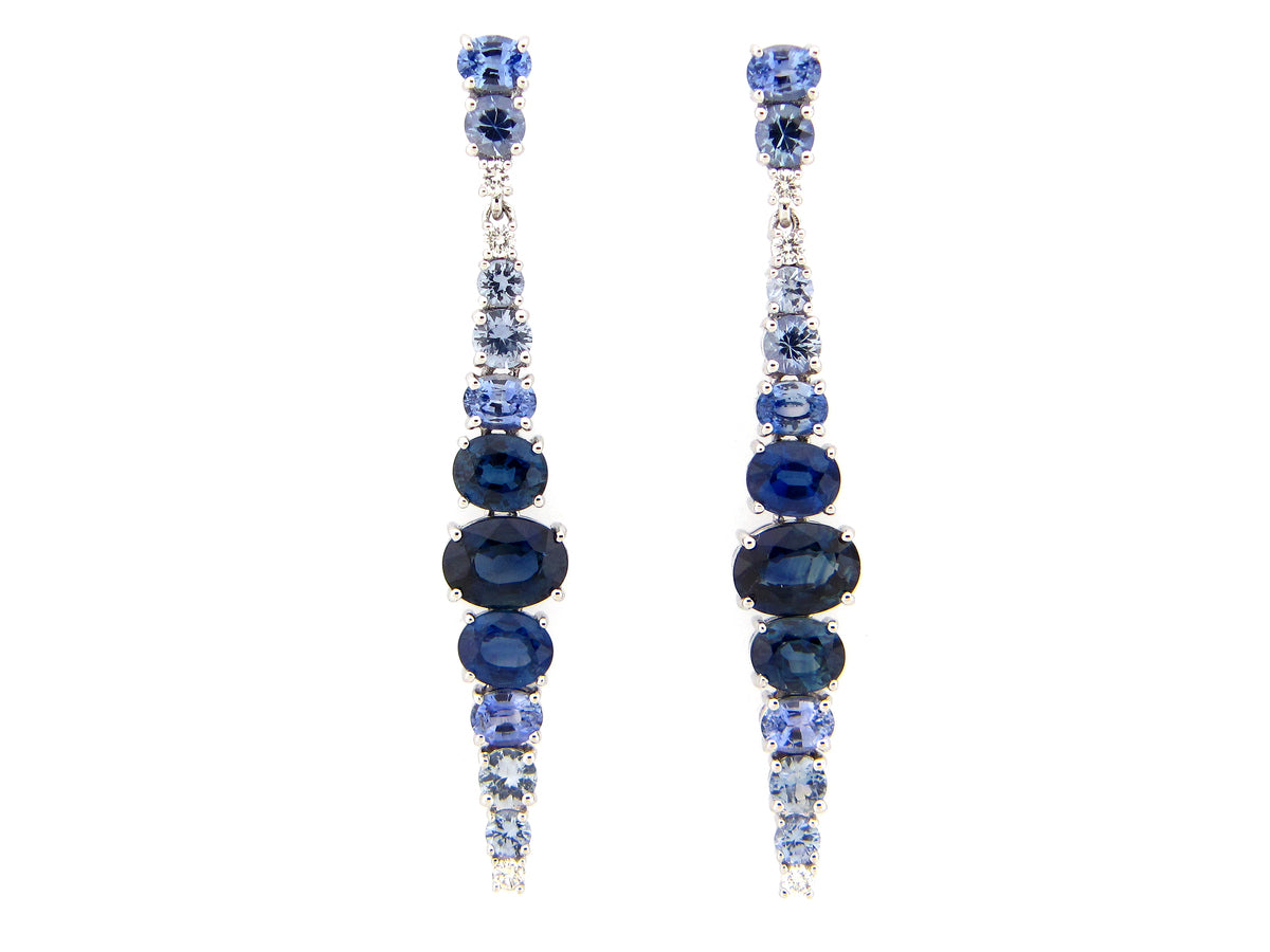 SAPPHIRE & DIAMOND GRADUATING DANGLE EARRING, 14KW (H)