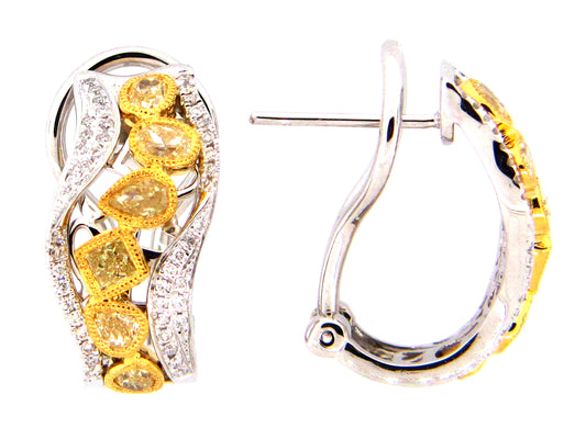 YELLOW & WHITE DIAMOND EARRING, 18KT (N)