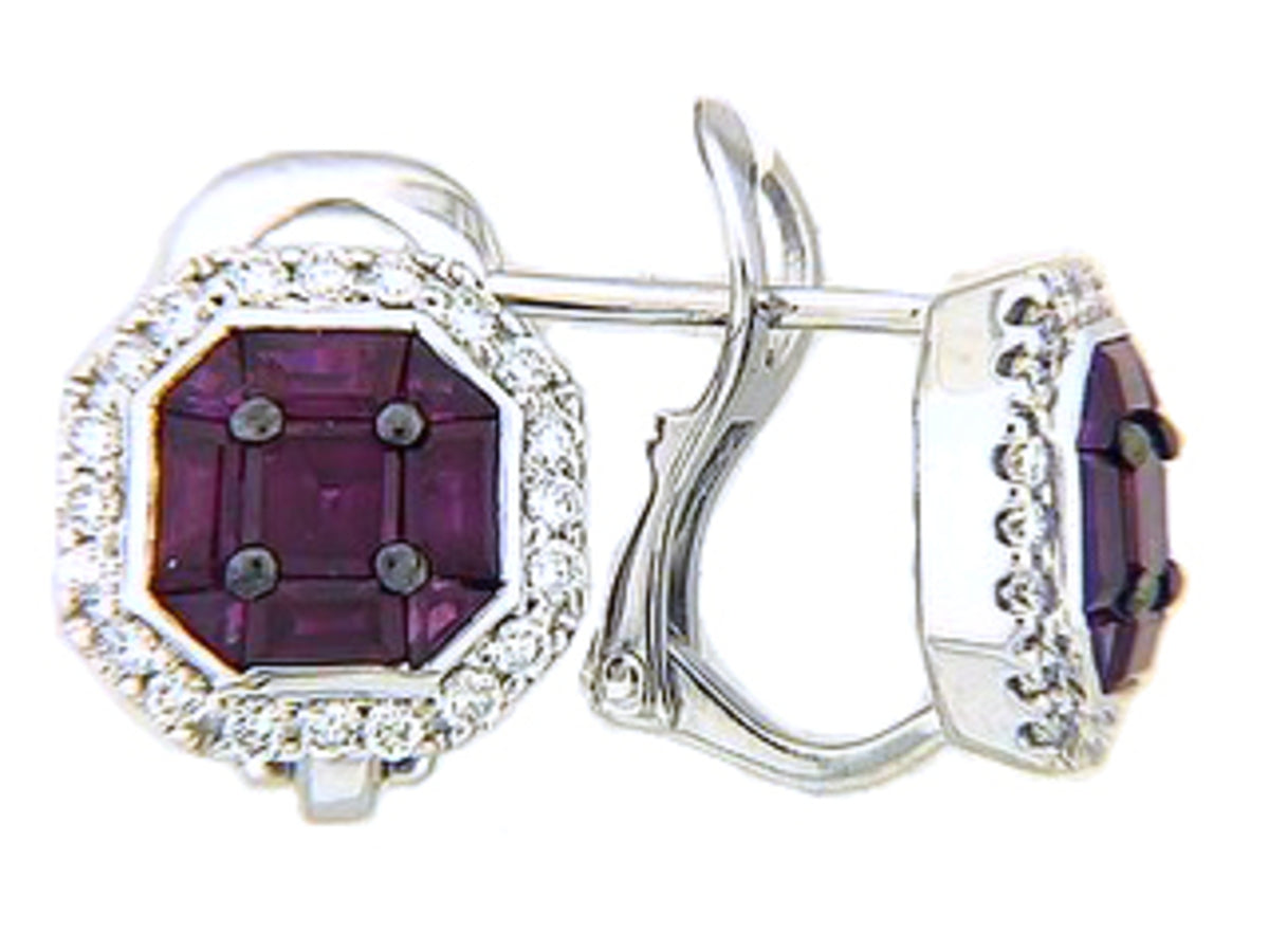 RUBY & DIAMOND EARRING, 14KW (H), C=3.00