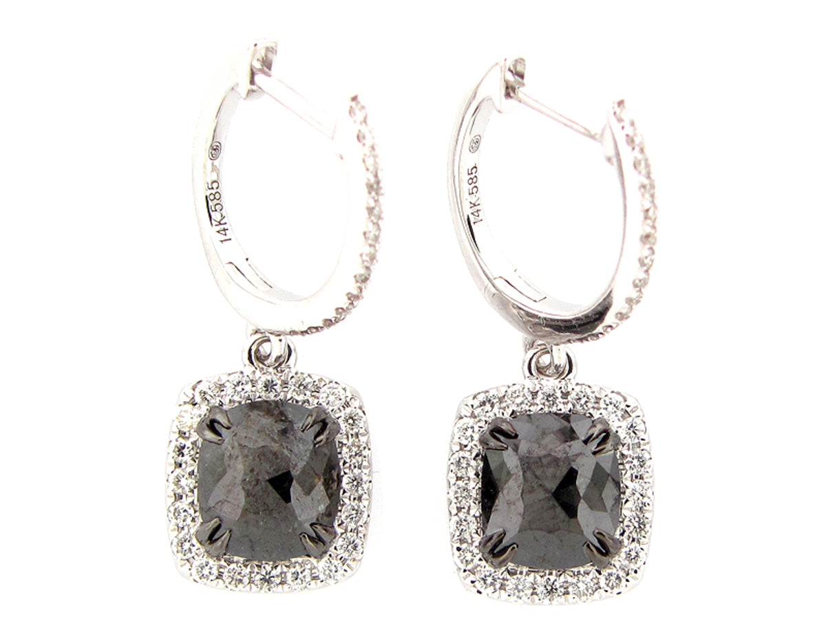 Rose Cut Black White Diamond Earring, 14kw (R/N)