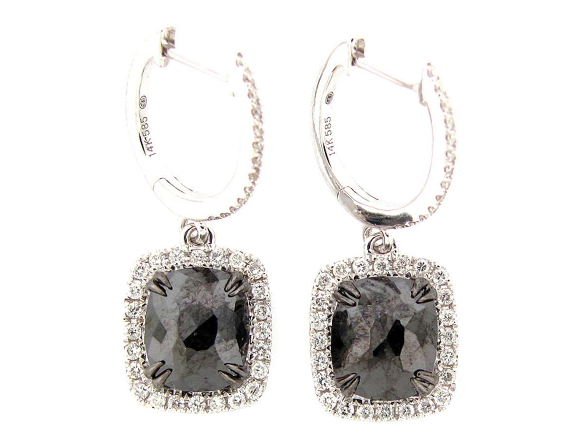 ROSE CUT BLACK & WHITE DIAMOND EARRING, 14KW (R/N)