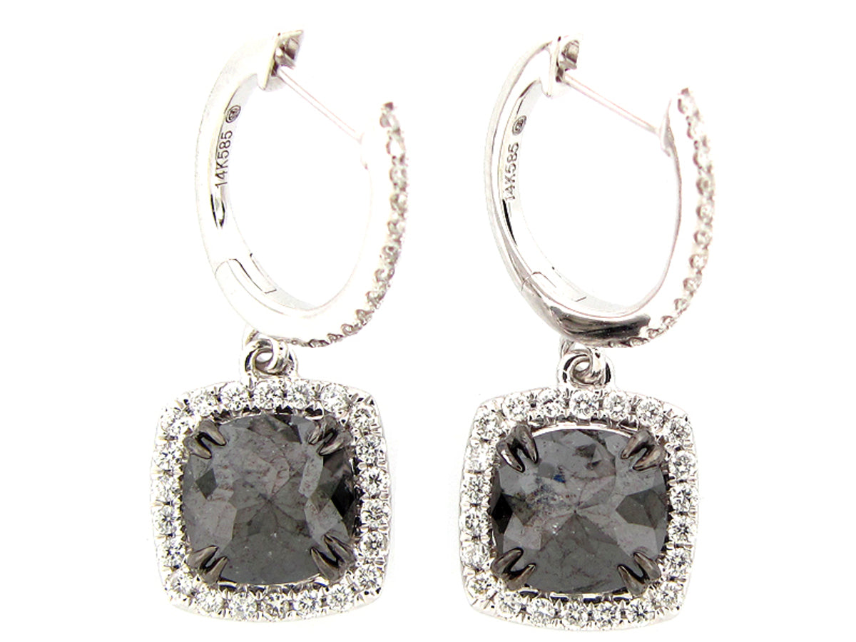 ROSE CUT BLACK & WHITE DIAMOND EARRING, 14KW (R/N)