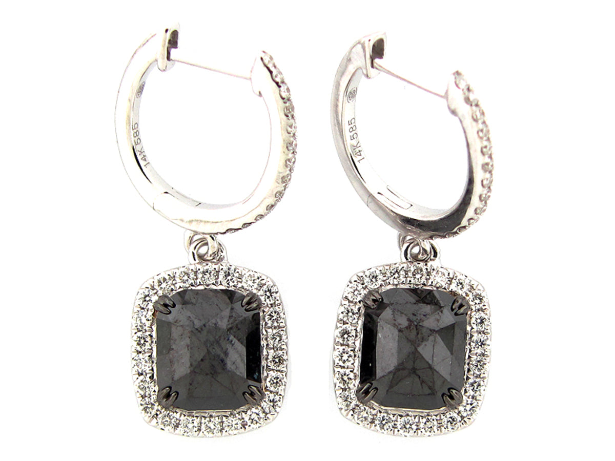 ROSE CUT BLACK & WHITE DIAMOND EARRING, 14KW (R/N)