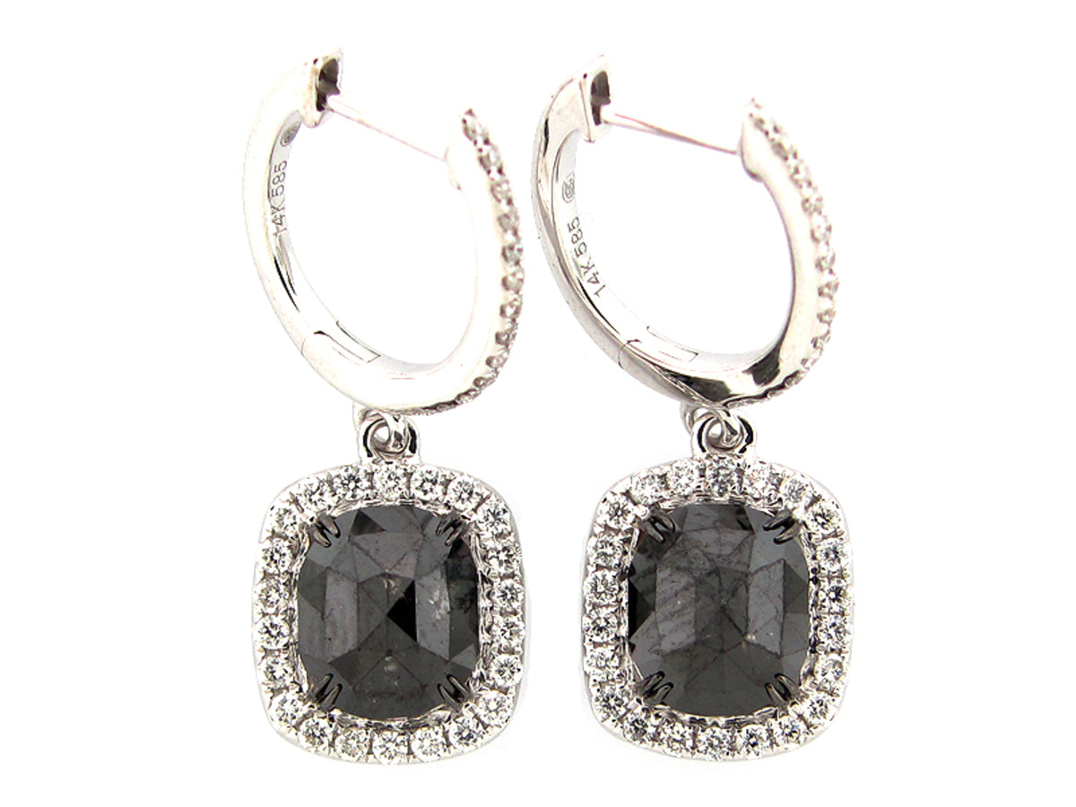 ROSE CUT BLACK & WHITE DIAMOND EARRING, 14KW (R/N)