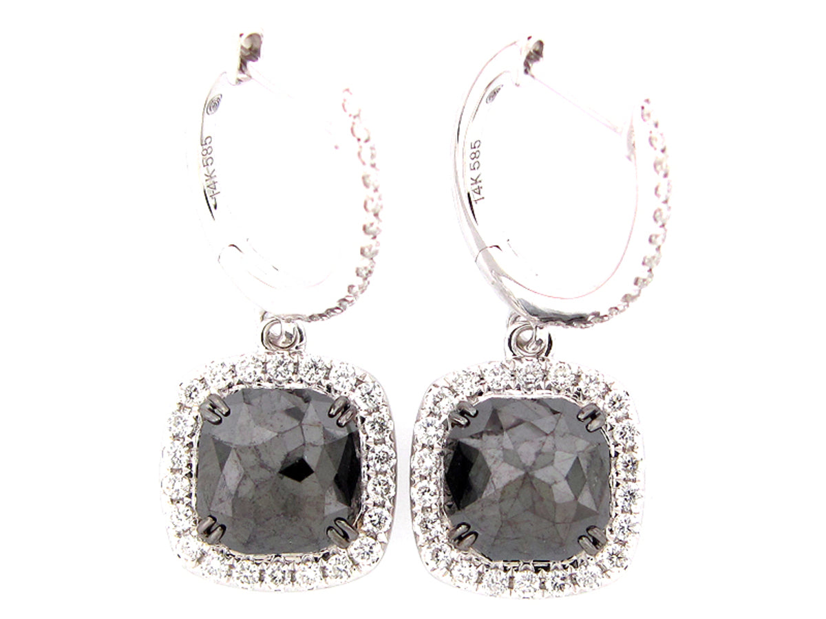 ROSE CUT BLACK & WHITE DIAMOND EARRING, 14KW (R)