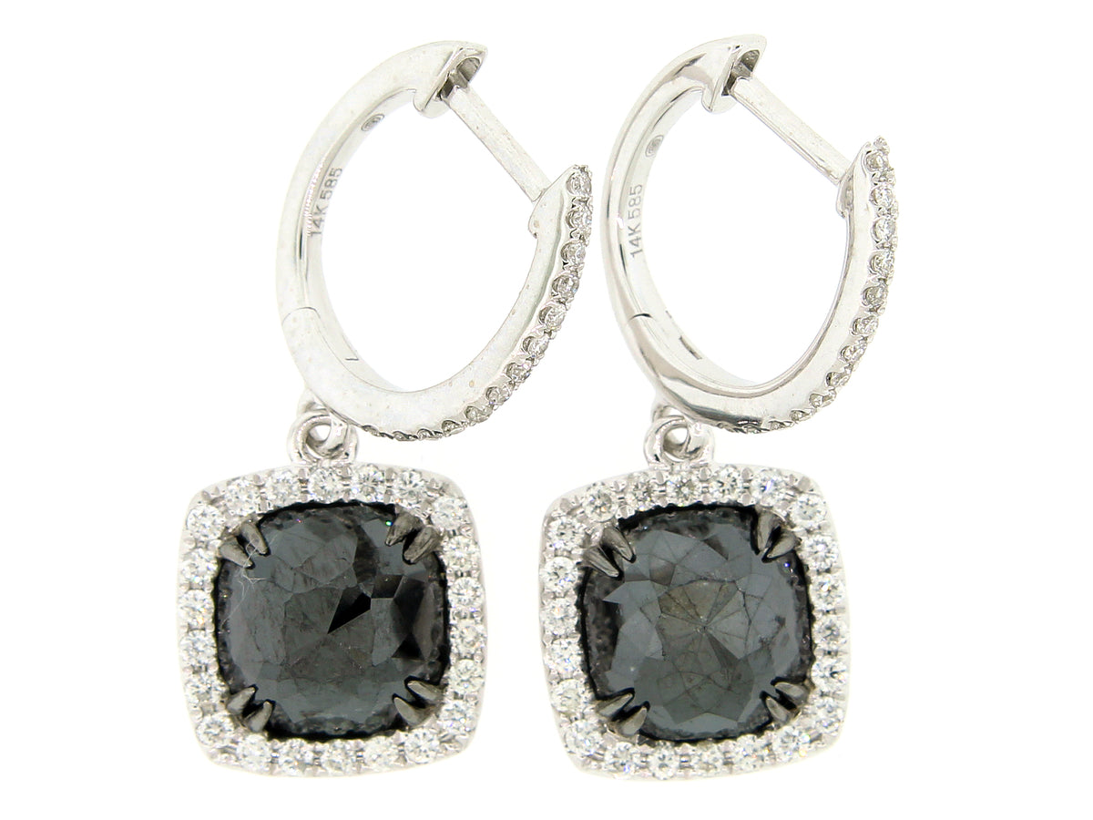ROSE CUT BLACK & WHITE DIAMOND EARRING, 14KW (R/N)