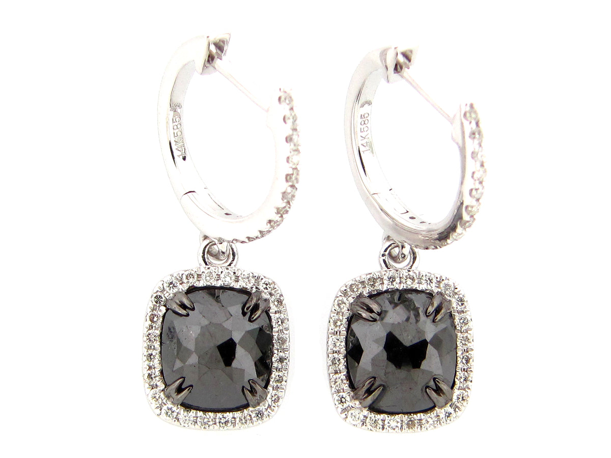ROSE CUT BLACK & WHITE DIAMOND EARRING, 14KW (R/H)