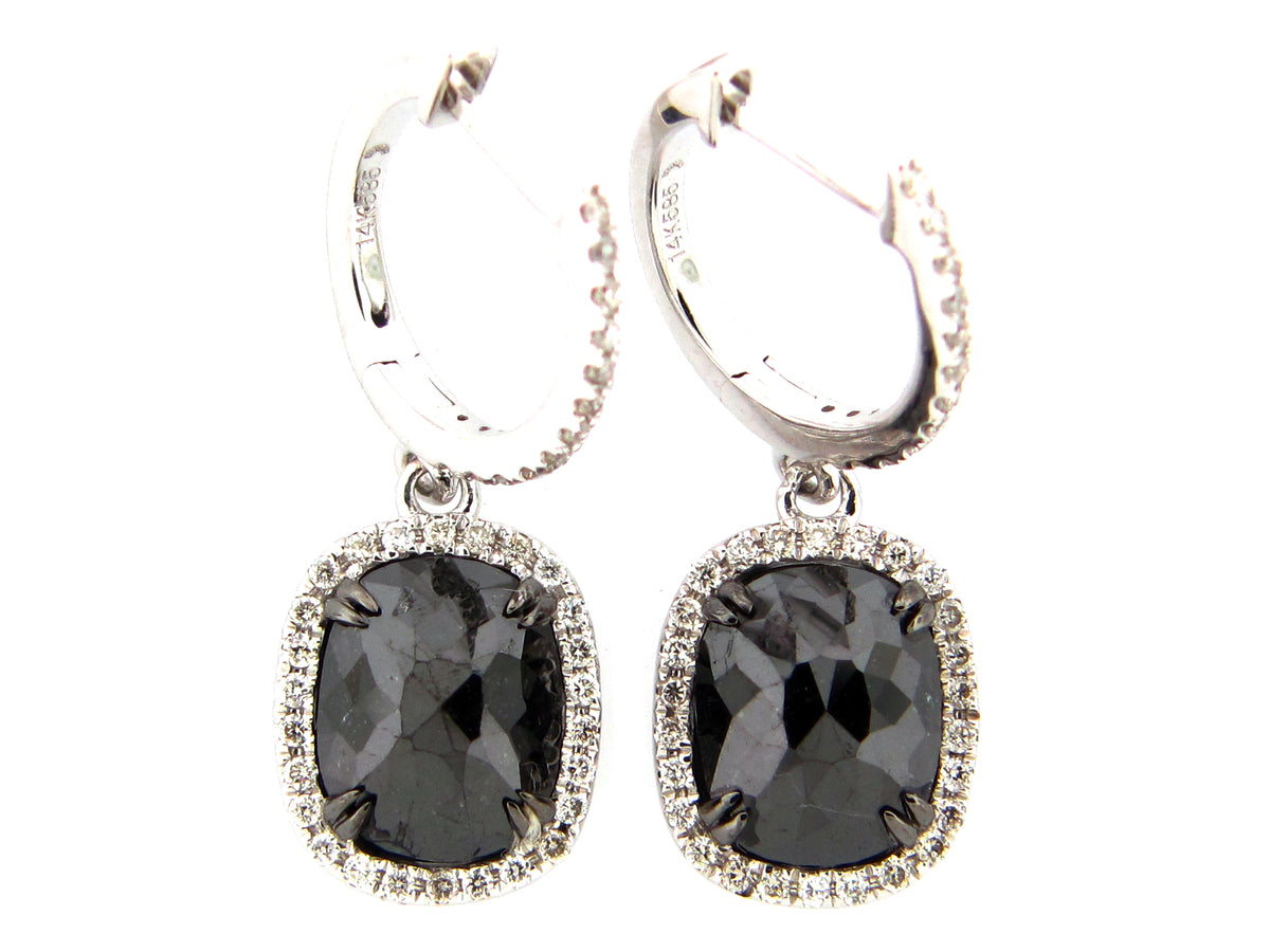 ROSE CUT BLACK & WHITE DIAMOND EARRING, 14KW (R/H)