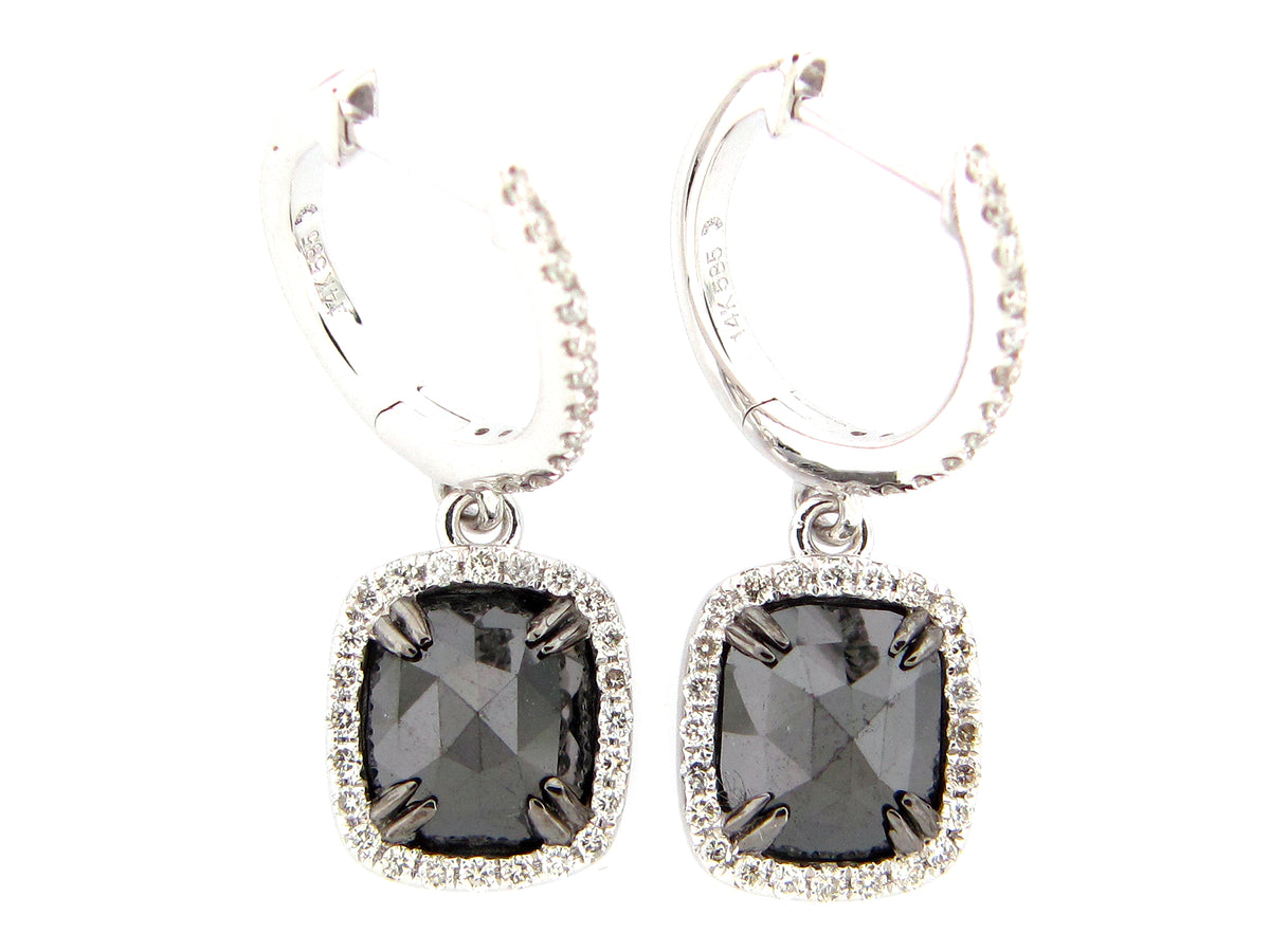 ROSE CUT BLACK & WHITE DIAMOND EARRING, 14KW (R/N)