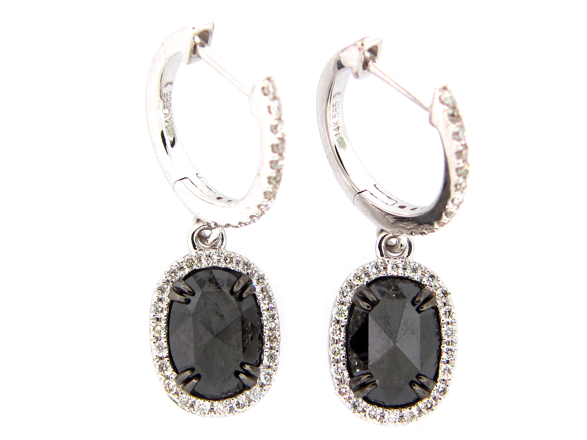 ROSE CUT BLACK & WHITE DIAMOND EARRING, 14KW (R)