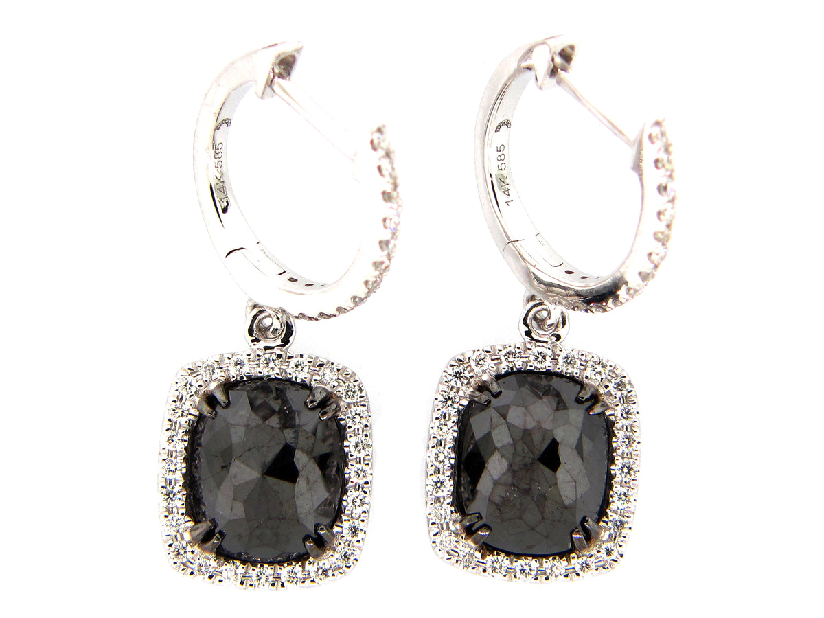 ROSE CUT BLACK & WHITE DIAMOND EARRING, 14KW (R)
