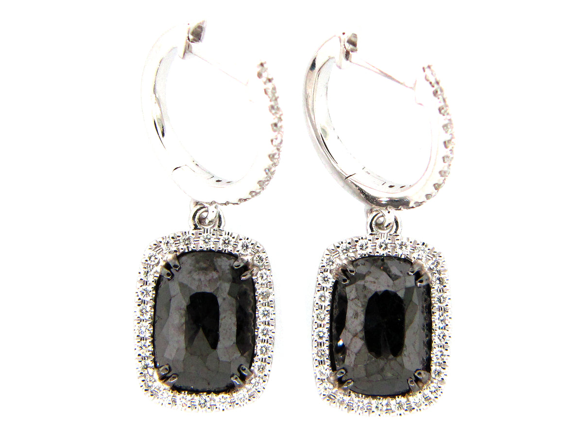 ROSE CUT BLACK & WHITE DIAMOND EARRING, 14KW (R)