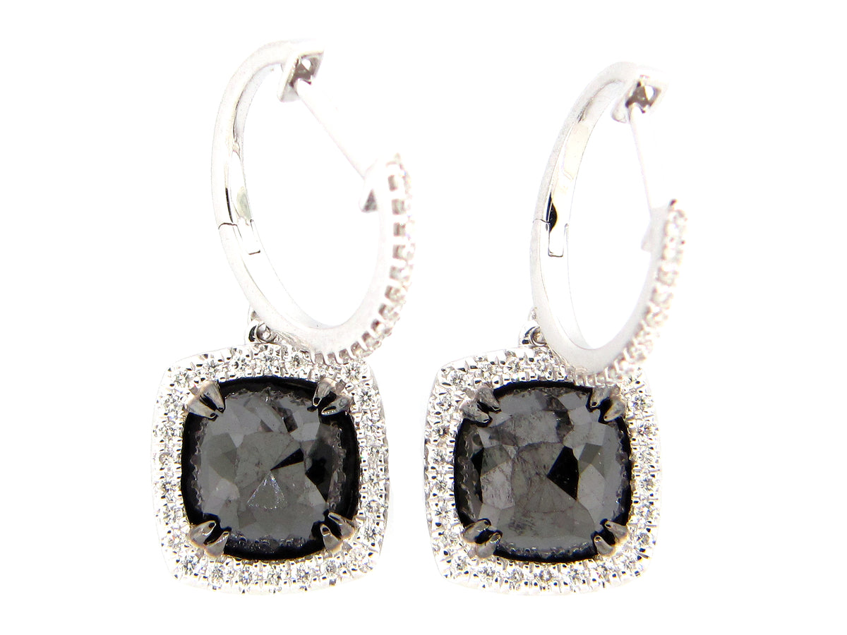 ROSE CUT BLACK & WHITE DIAMOND EARRING, 14KW (R/N)