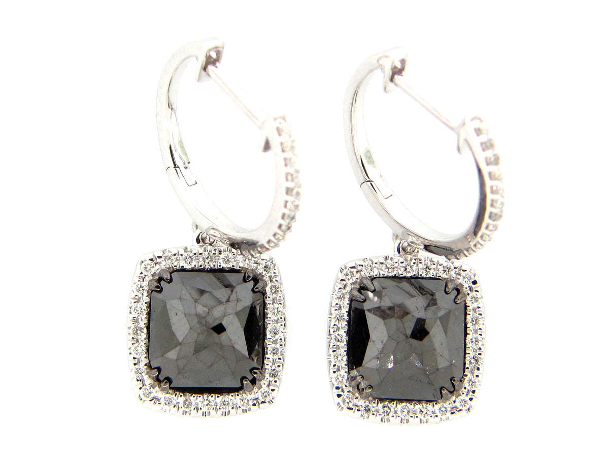 ROSE CUT BLACK & WHITE DIAMOND EARRING, 14KW (R)