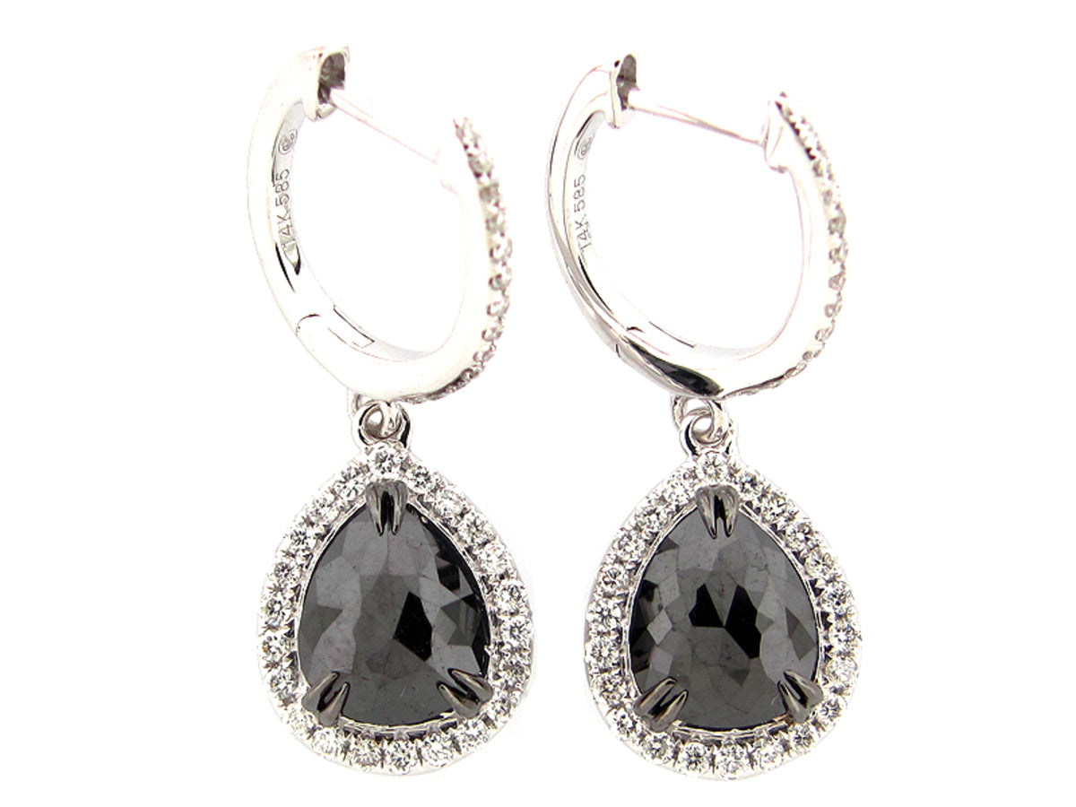 ROSE CUT BLACK & WHITE DIAMOND EARRING, 14KW (R/N)
