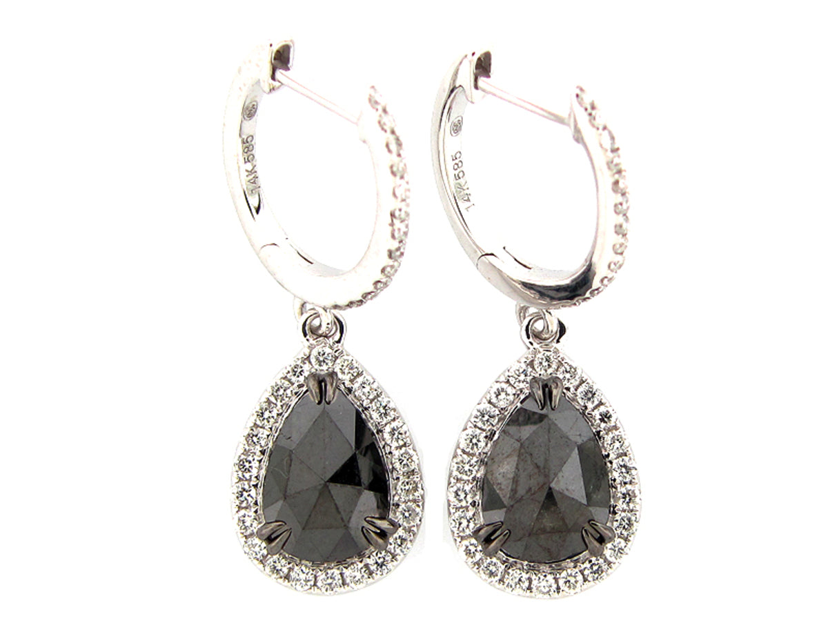 ROSE CUT BLACK & WHITE DIAMOND EARRING, 14KW (R/N)