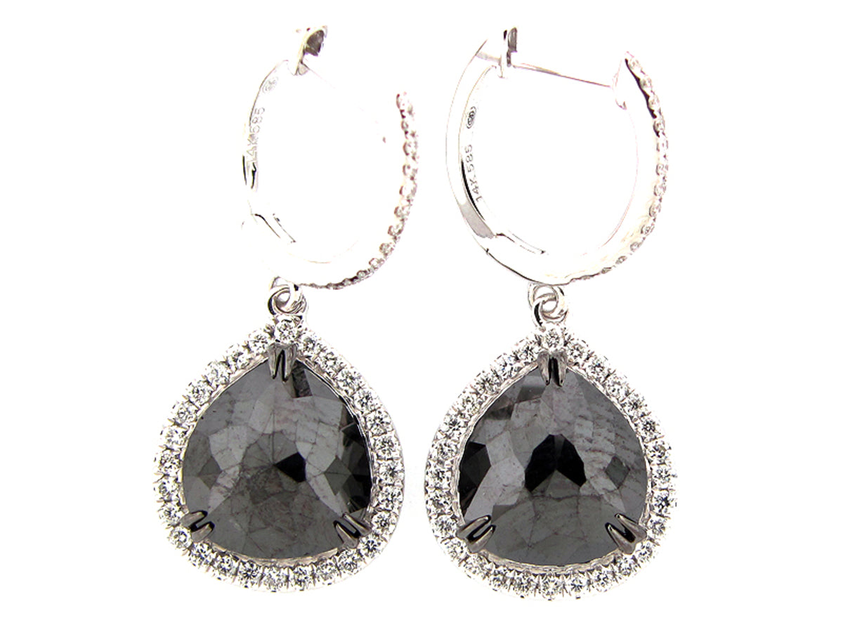 ROSE CUT BLACK & WHITE DIAMOND EARRING, 14KW (R/N)