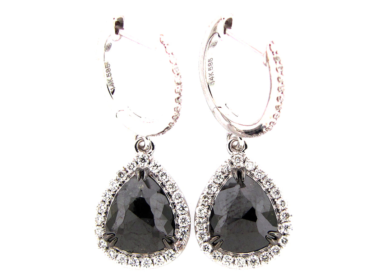 ROSE CUT BLACK & WHITE DIAMOND EARRING, 14KW (R/N)
