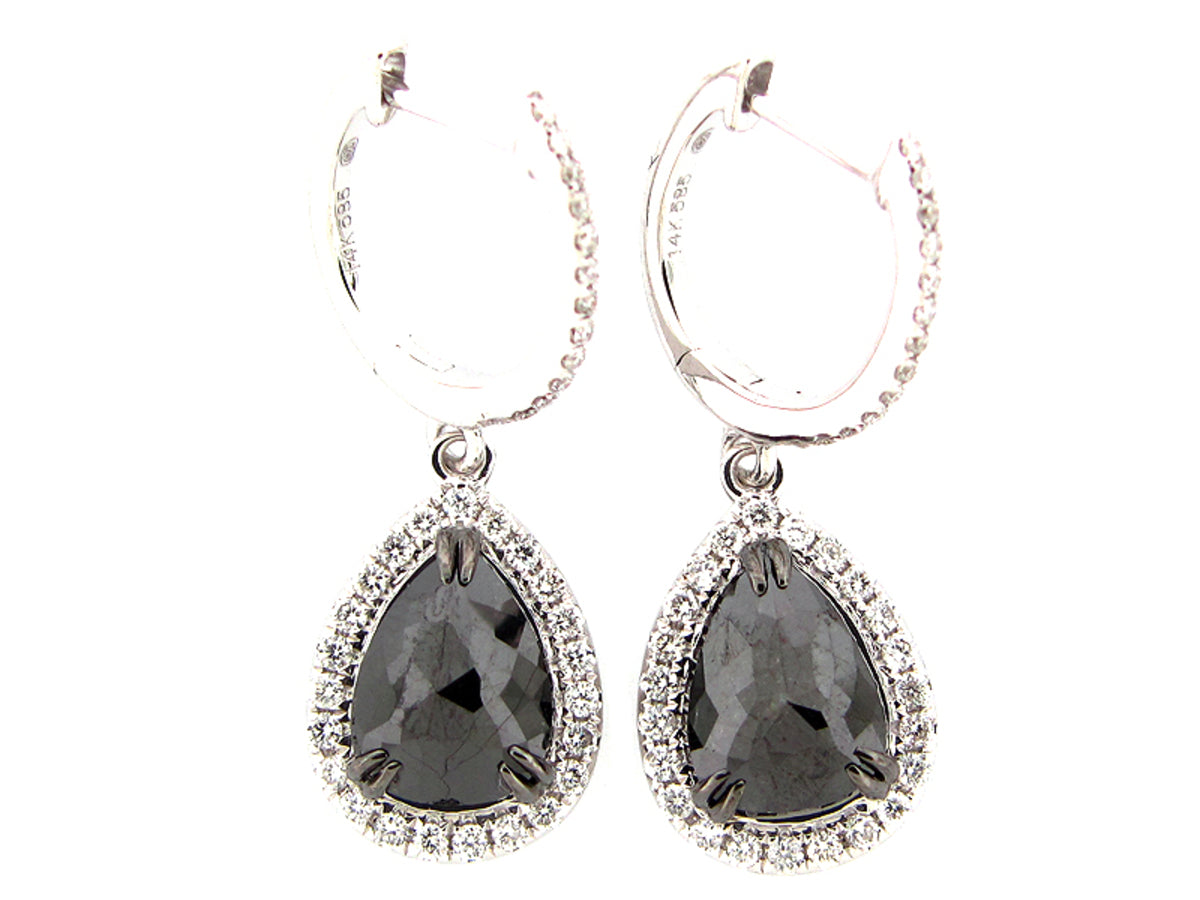 ROSE CUT BLACK & WHITE DIAMOND EARRING, 14KW (R/N)