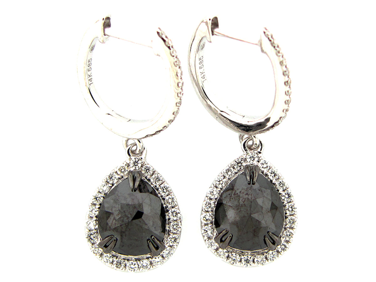 ROSE CUT BLACK & WHITE DIAMOND EARRING, 14KW (R/N)