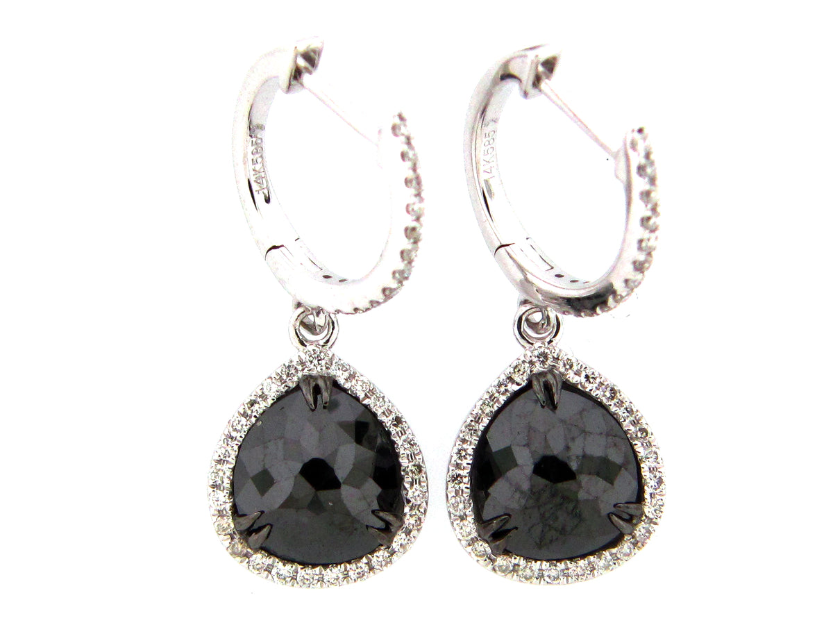 ROSE CUT BLACK & WHITE DIAMOND EARRING, 14KW (R/H)
